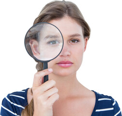 Woman holding magnifying glass