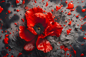 Red poppy as a symbol of memory for the fallen in the war. VE-Day, World War remembrance day. Generative AI illustration