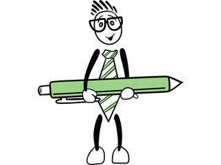 Man cartoon holding pen
