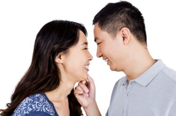 Loving man adoring happy woman