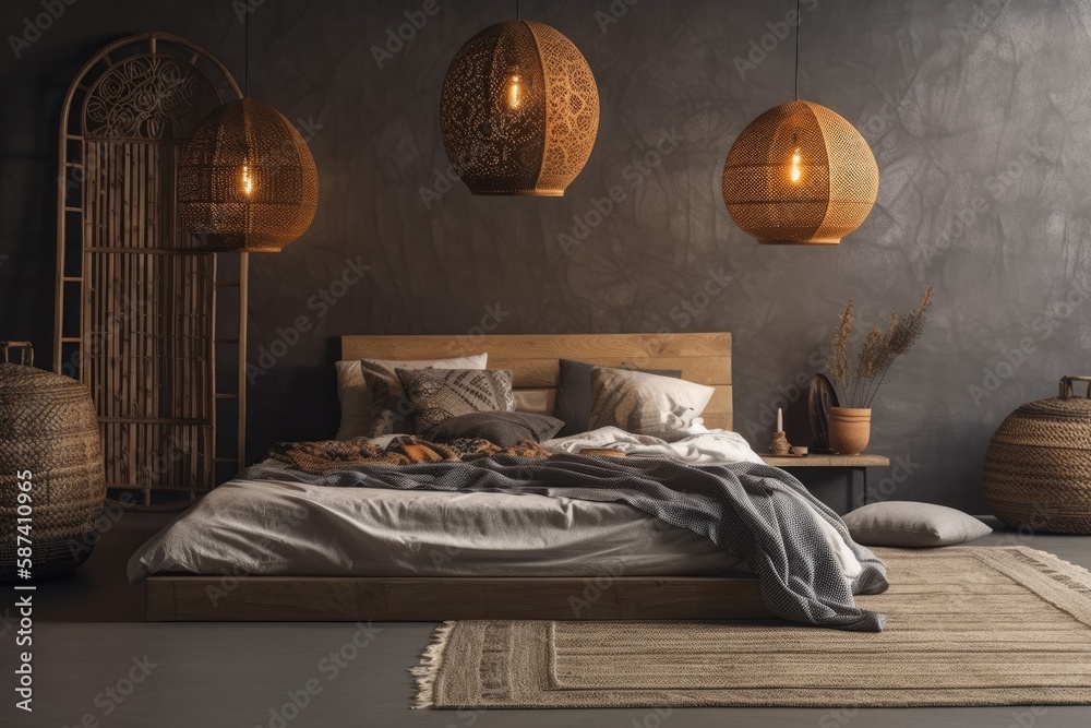 Poster Ethnic bedroom,. Generative AI