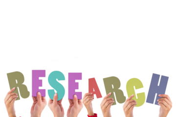 Colorful alphabet spelling research held by people