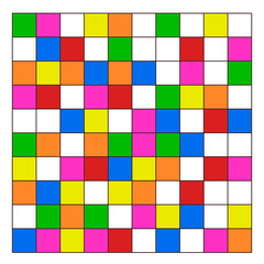White background with a grid and colored squares. They are arranged in an orderly manner. There are blank grids.