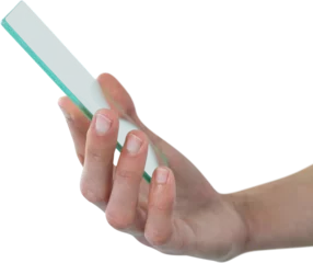 Sierkussen Cropped hand holding futuristic glass interface © vectorfusionart