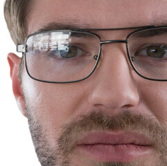 Close-up of man wearing glasses