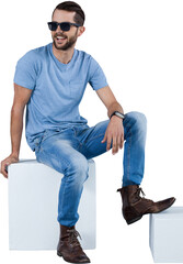 Naklejka premium Full length of male model on seat