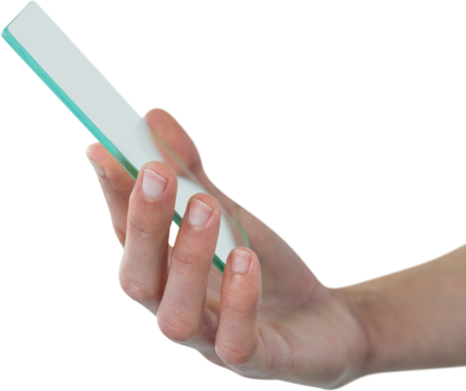 Cropped hand holding futuristic glass interface