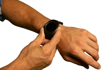 Mid-section of man using smartwatch
