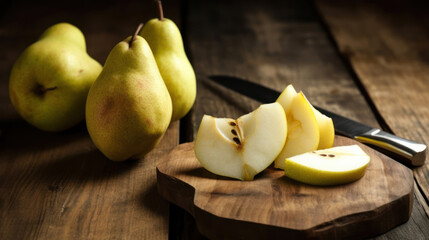 Naklejka na ściany i meble Freshly Cut Pears on a Table