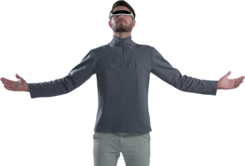 Man gesturing while using virtual reality glasses