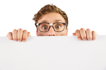 Geeky hipster showing a card