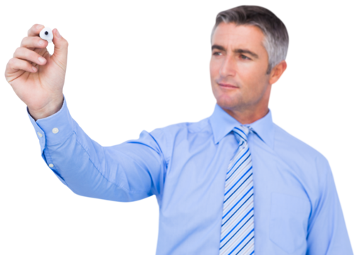 Handsome businessman writing with marker