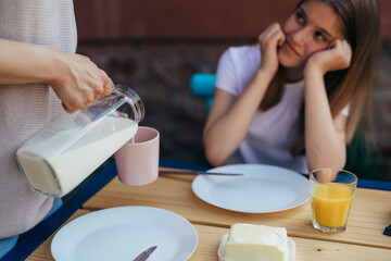 Closeup breakfast in the backyard