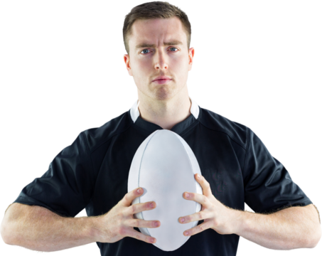 Rugby player holding a rugby ball