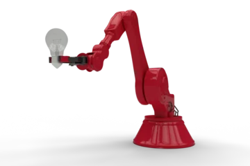 Rolgordijnen Graphic image of red robotic hand holding filament © vectorfusionart