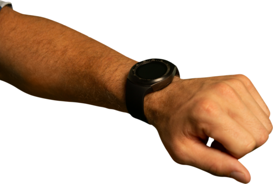 Mid-section of man wearing smartwatch - Powered by Adobe