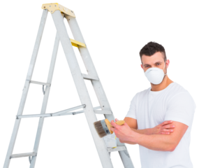 handyman with paintbrush and ladder 