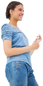 Pretty brunette playing air guitar