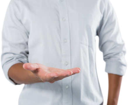 Man pretending to be holding invisible object