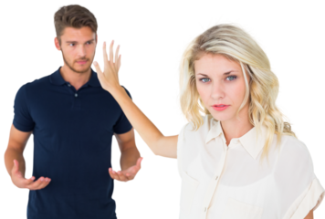 Young blonde not listening to boyfriend