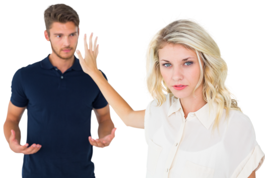 Young blonde not listening to boyfriend