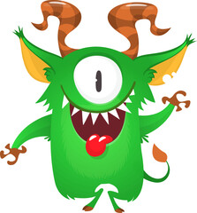 Funny cartoon monster character. Illustration of cute and happy alien. Halloween vector design isolated