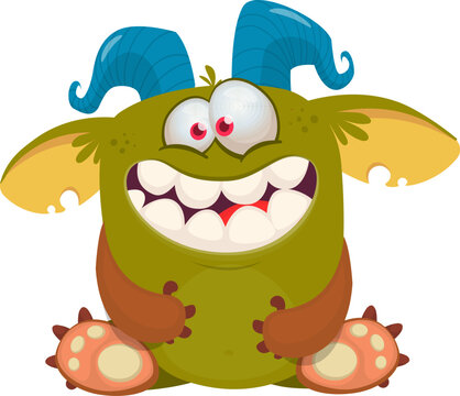 Funny cartoon monster character. Illustration of cute and happy alien. Halloween vector design isolated