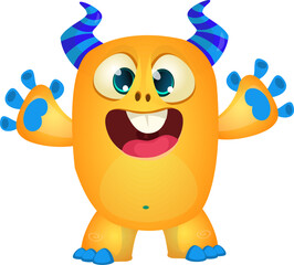 Fototapeta premium Funny cartoon monster character. Illustration of cute and happy alien. Halloween vector design isolated