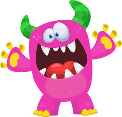 Funny cartoon monster character. Illustration of cute and happy alien. Halloween vector design isolated