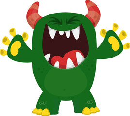 Funny cartoon monster character. Illustration of cute and happy alien. Halloween vector design isolated