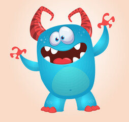Funny cartoon monster character. Illustration of cute and happy alien. Halloween vector design isolated