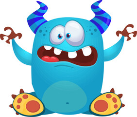 Fototapeta na wymiar Funny cartoon monster character. Illustration of cute and happy alien. Halloween vector design isolated
