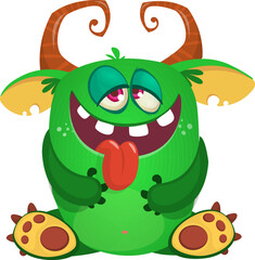 Funny cartoon monster character. Illustration of cute and happy alien. Halloween vector design isolated