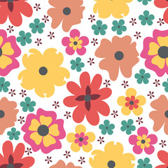 Seamless groovy floral pattern. Retro illustration for social media posts, banner, card design, textile.