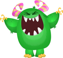 Fototapeta premium Funny cartoon monster character. Illustration of cute and happy alien. Halloween vector design isolated