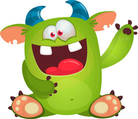 Funny cartoon monster character. Illustration of cute and happy alien. Halloween vector design isolated