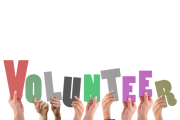 Cropped hands holding colorful word volunteer 