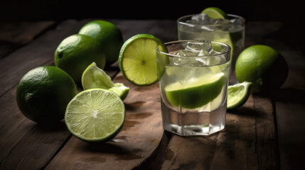 Limes In a Glass With Cold Beverage