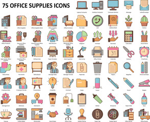 75 Office Supplies Icons Set