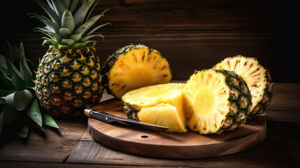 Fototapeta na wymiar Freshly Sliced Pineapples on a Table