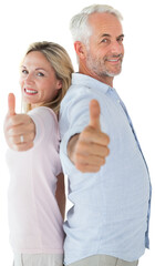 Smiling couple showing thumbs up