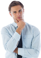 Thinking businessman with hand on chin