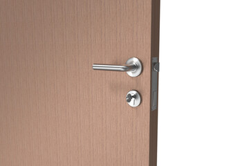 Closeup of door with doorknob and key