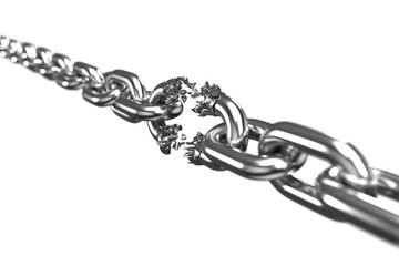 3d illustration of damaged silver chain 