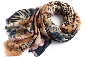 fashionable leopard print scarf draped around a womans neck. Generative AI