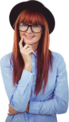 Smiling hipster woman posing face to the camera