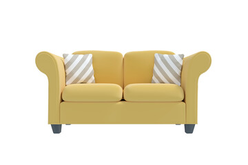 Digitally generated image of yellow sofa with cushions 
