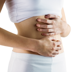 Slim woman touching her belly