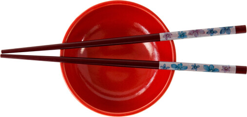 Chopstick on bowl over  white background