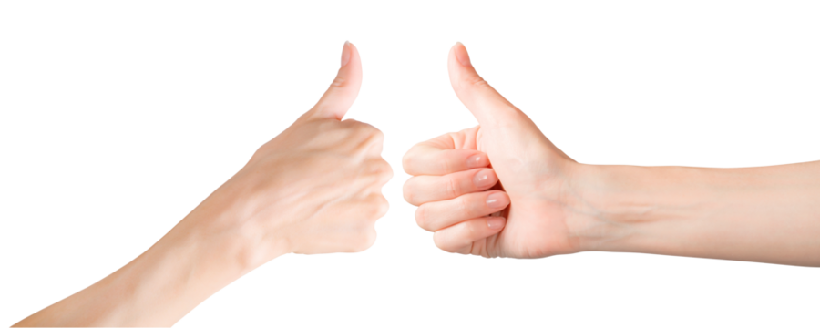 Woman hands showing thumb up gesture isolated png with transparency